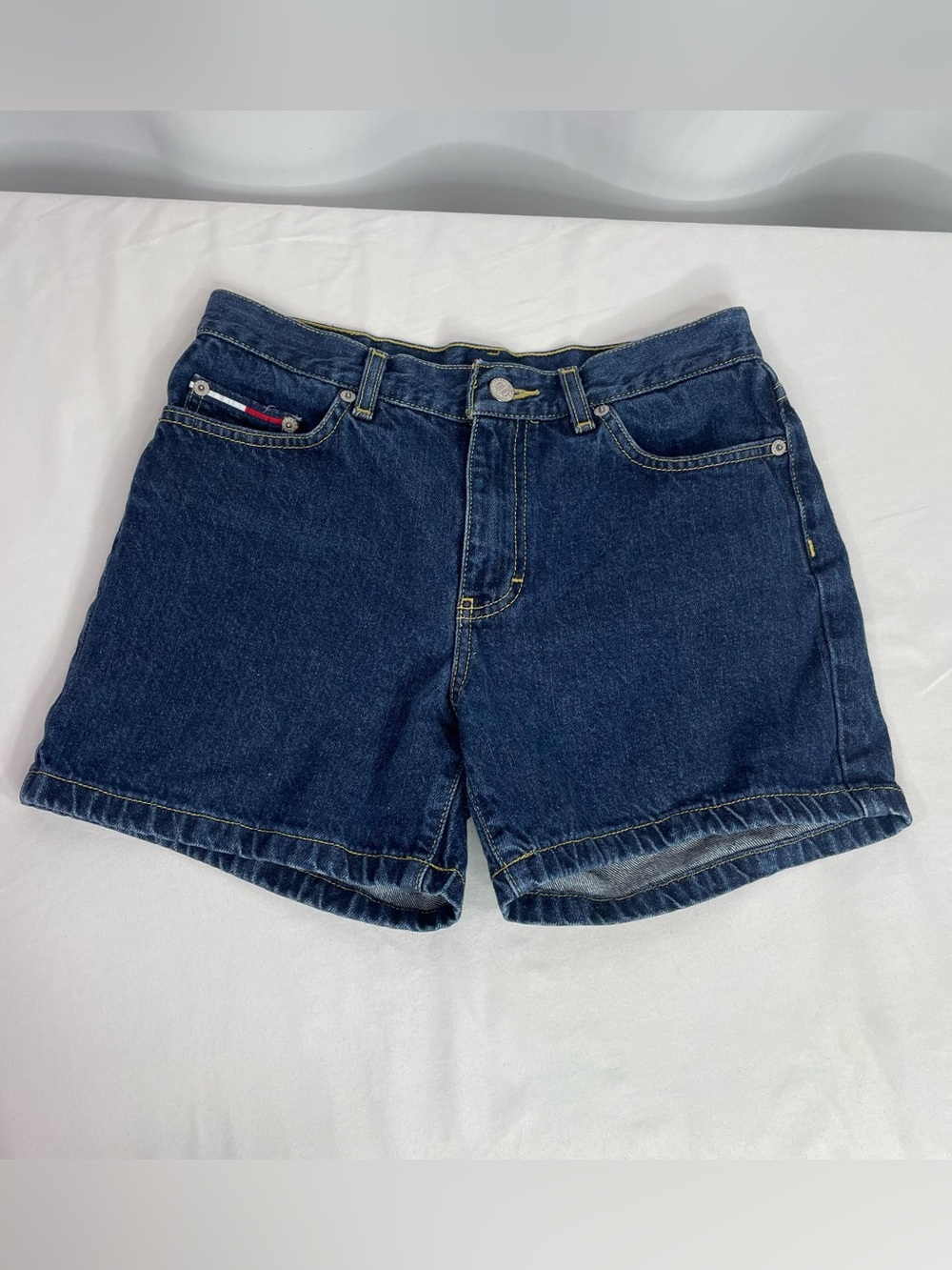 Vintage 2000 Tommy Jeans Hipster Denim Shorts Size 5 Y2K Dark Wash